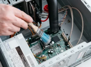 worker doing computer desktop maintenance